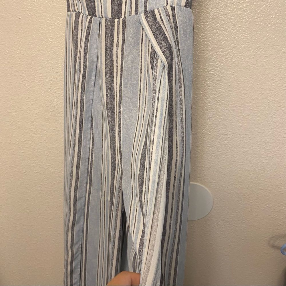 Xhilaration Blue White Striped Wide Leg Jumpsuit Smocked Back Size S - Picture 10 of 14